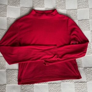 Olivia Rue Red Ribbed Mock-Neck Long Sleeve Top